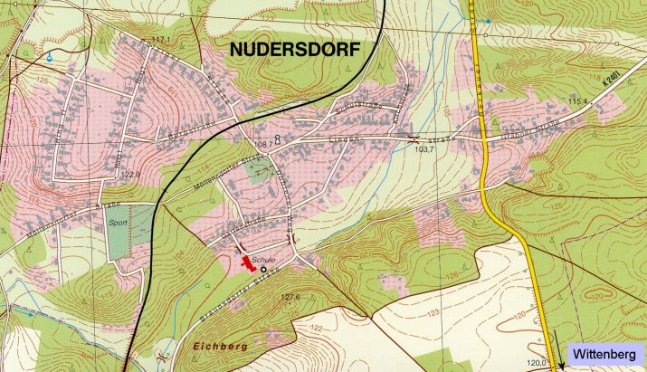 Karte von Nudersdorf mit Höhenlinien